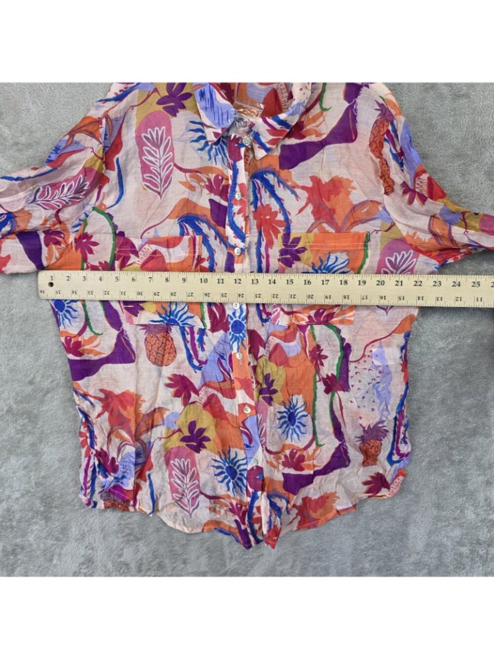 Milk & Honey Button Up Shirt Womens XL Multicolor Tropical Long Sleeve Tunic - Picture 8 of 10